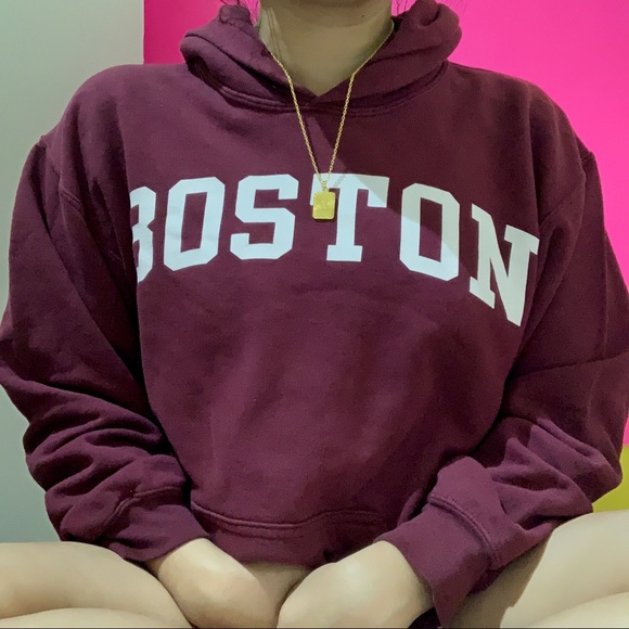 Tops - chunky boston maroon hoodie sweatshirt ✧
